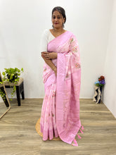 Modal Chanderi Golden Zari Floral Printed Soft Pink Saree